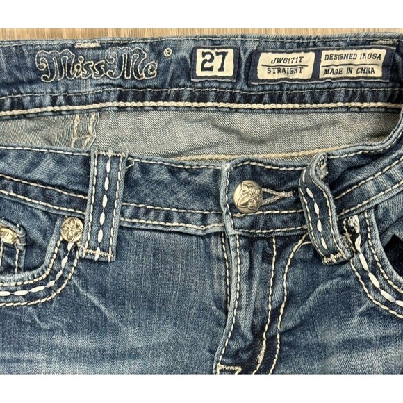 Miss Me Jeans 27 Low‎ Rise Straight Western Cowgirl Lace Flap Pocket Y2K Denim - Picture 6 of 8